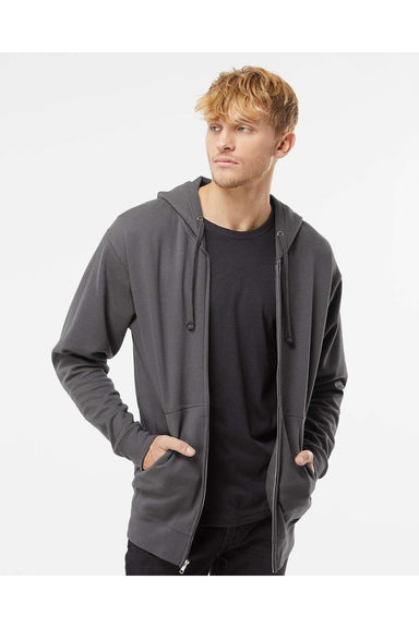 Independent Trading Co. SS4500Z Mens Full Zip Hooded Sweatshirt Hoodie Charcoal Grey Model Front
