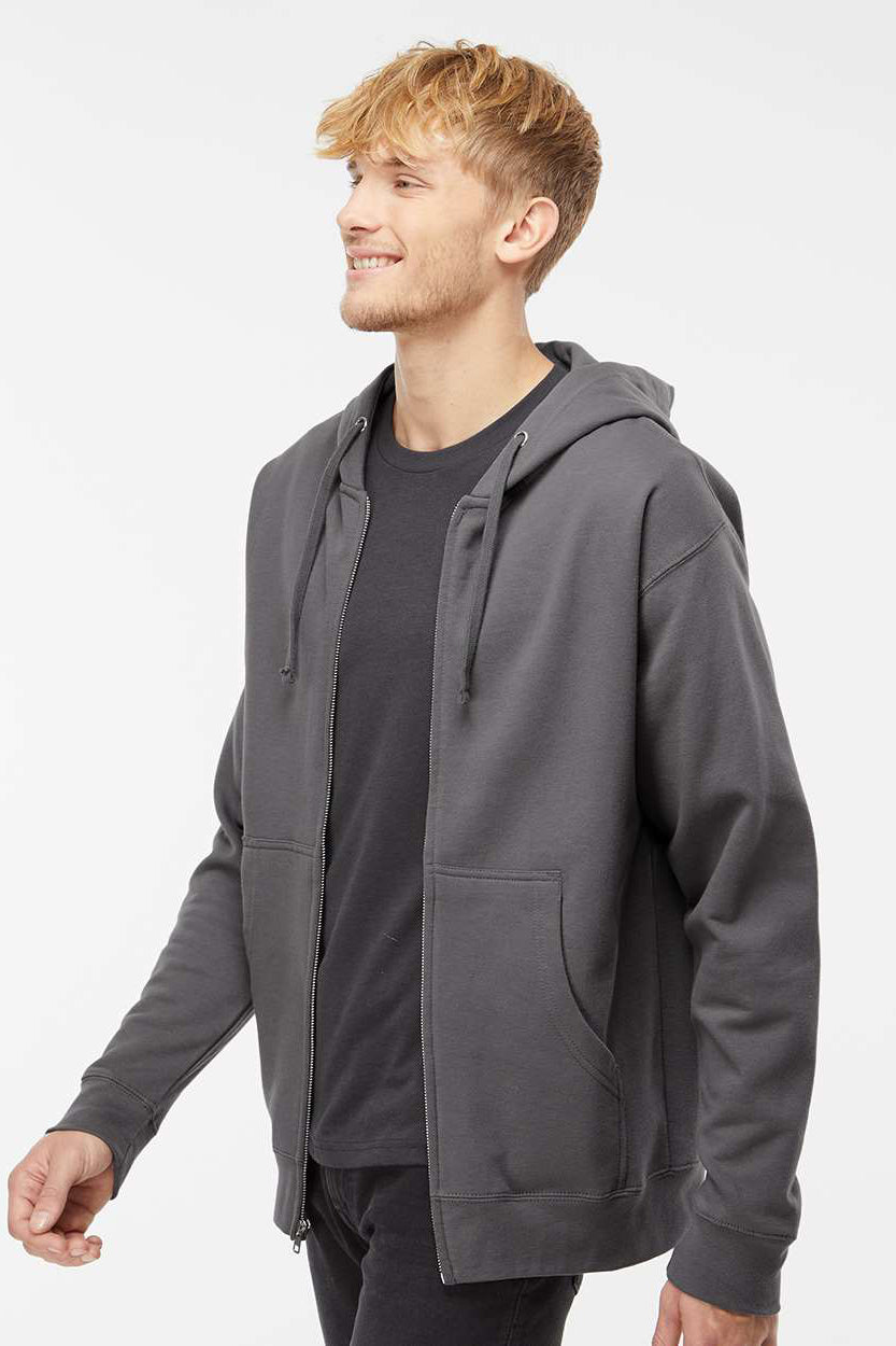 Independent Trading Company SS4500Z Mens Full Zip Hooded Sweatshirt Hoodie w/ Pockets Charcoal Grey Model Side