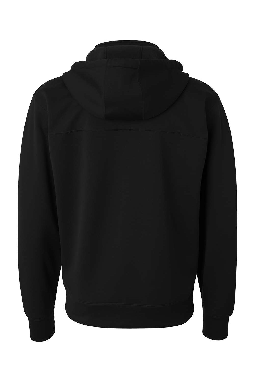 Independent Trading Co. EXP80PTZ Mens Poly Tech Full Zip Hooded Sweatshirt Hoodie Black Flat Back