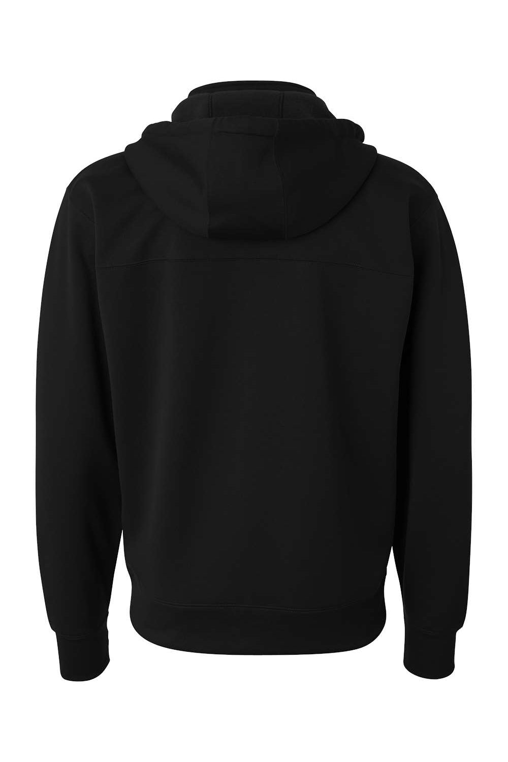 Independent Trading Company EXP80PTZ Mens Poly Tech Pill Resistant Full Zip Hooded Sweatshirt Hoodie w/ Pouch Pocket Black Flat Back
