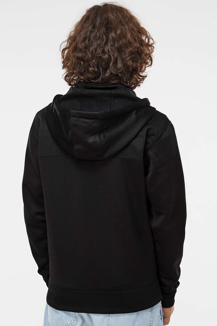 Independent Trading Company EXP80PTZ Mens Poly Tech Pill Resistant Full Zip Hooded Sweatshirt Hoodie w/ Pouch Pocket Black Model Back