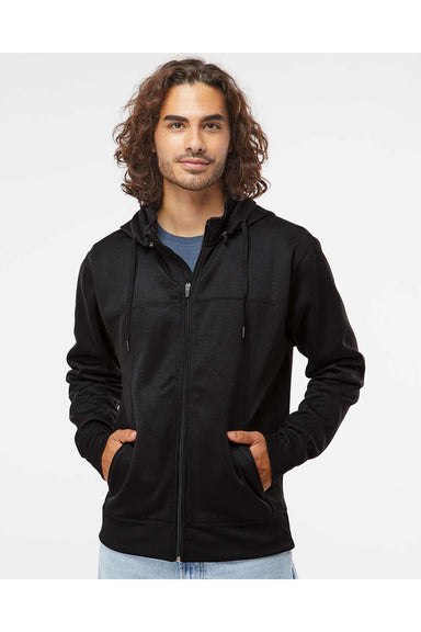 Independent Trading Co. EXP80PTZ Mens Poly Tech Full Zip Hooded Sweatshirt Hoodie Black Model Front