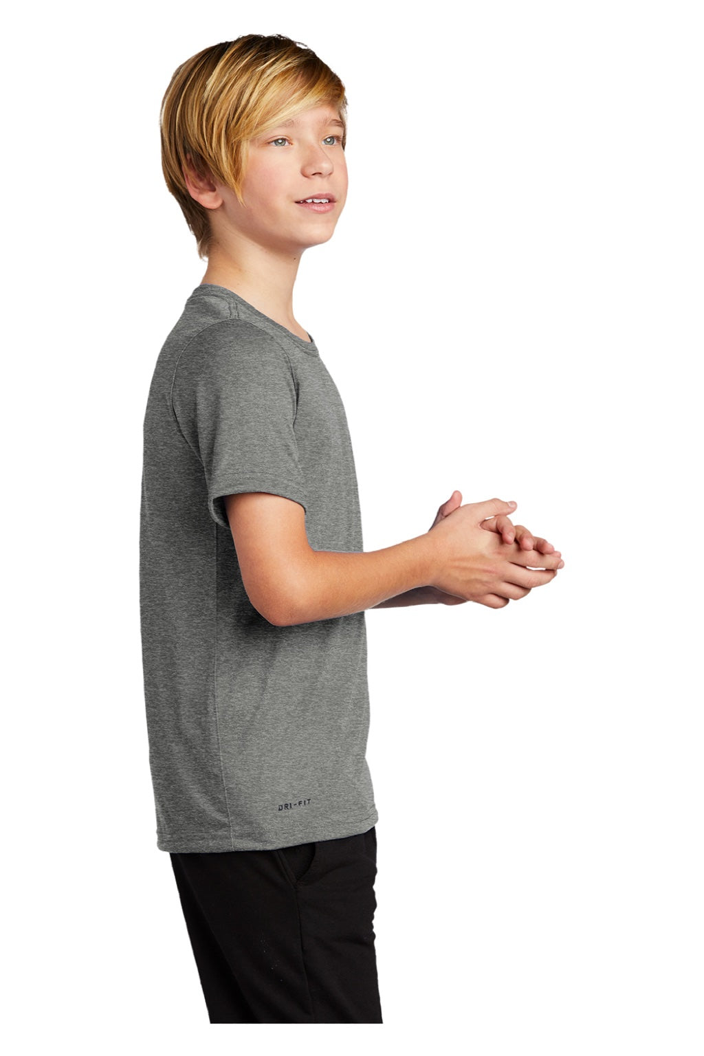 Nike DV7317 Youth Team rLegend Dri-Fit Moisture Wicking Short Sleeve Crewneck T-Shirt Heather Carbon Grey Model Side