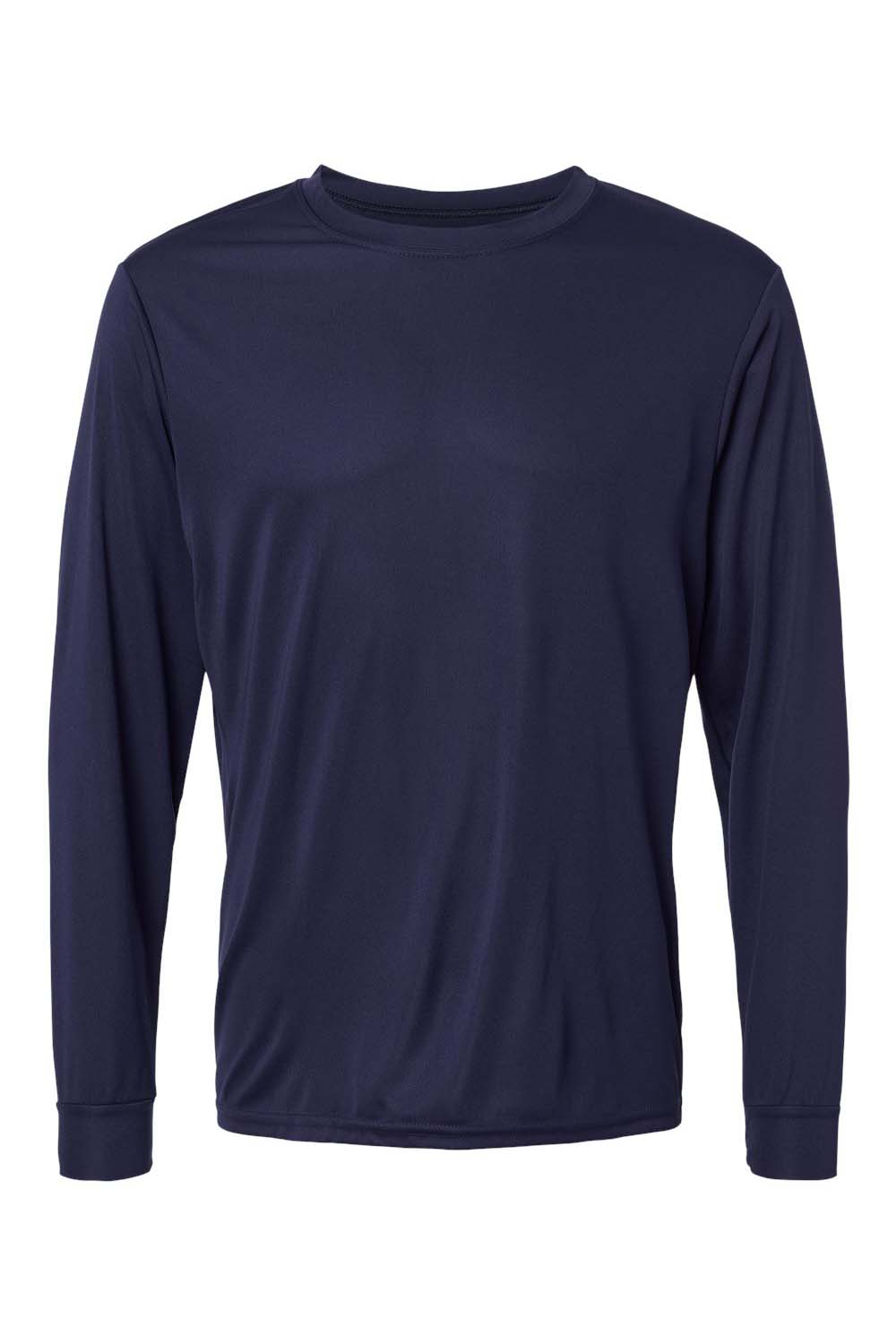 Augusta Sportswear 788 Mens Moisture Wicking Long Sleeve Crewneck T-Shirt Navy Blue Model Flat Front
