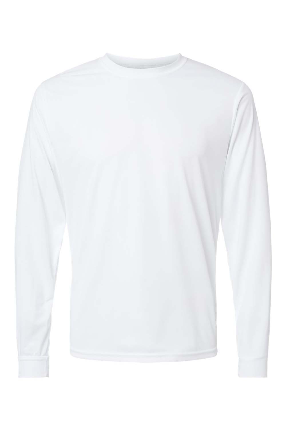 Augusta Sportswear 788 Mens Moisture Wicking Long Sleeve Crewneck T-Shirt White Model Flat Front