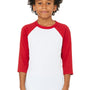 Bella + Canvas Youth 3/4 Sleeve Crewneck T-Shirt - White/Red