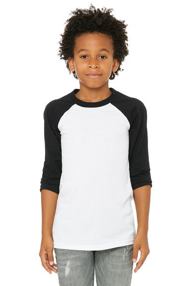Bella + Canvas 3200Y Youth 3/4 Sleeve Crewneck T-Shirt White/Black Model Front