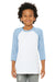 Bella + Canvas 3200Y Youth 3/4 Sleeve Crewneck T-Shirt White/Denim Blue Model Front
