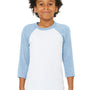 Bella + Canvas Youth 3/4 Sleeve Crewneck T-Shirt - White/Denim Blue
