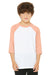 Bella + Canvas 3200Y Youth 3/4 Sleeve Crewneck T-Shirt White/Heather Peach Model Front