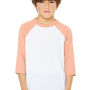 Bella + Canvas Youth 3/4 Sleeve Crewneck T-Shirt - White/Heather Peach - Closeout