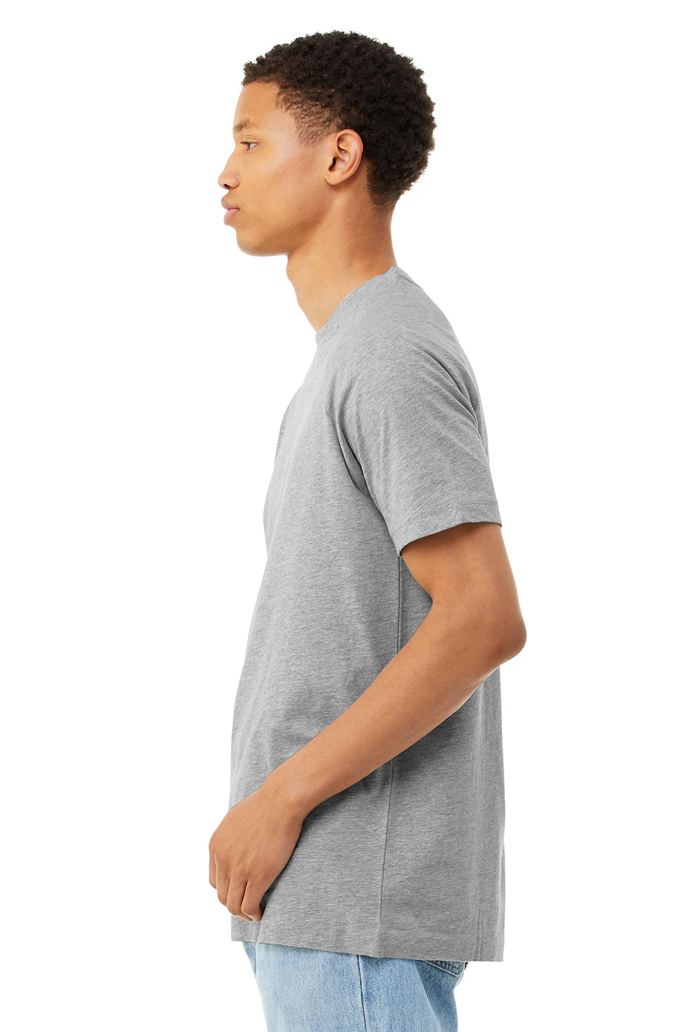 Bella + Canvas 3201 Mens CVC Raglan Short Sleeve Crewneck T-Shirt Heather Grey Model Side