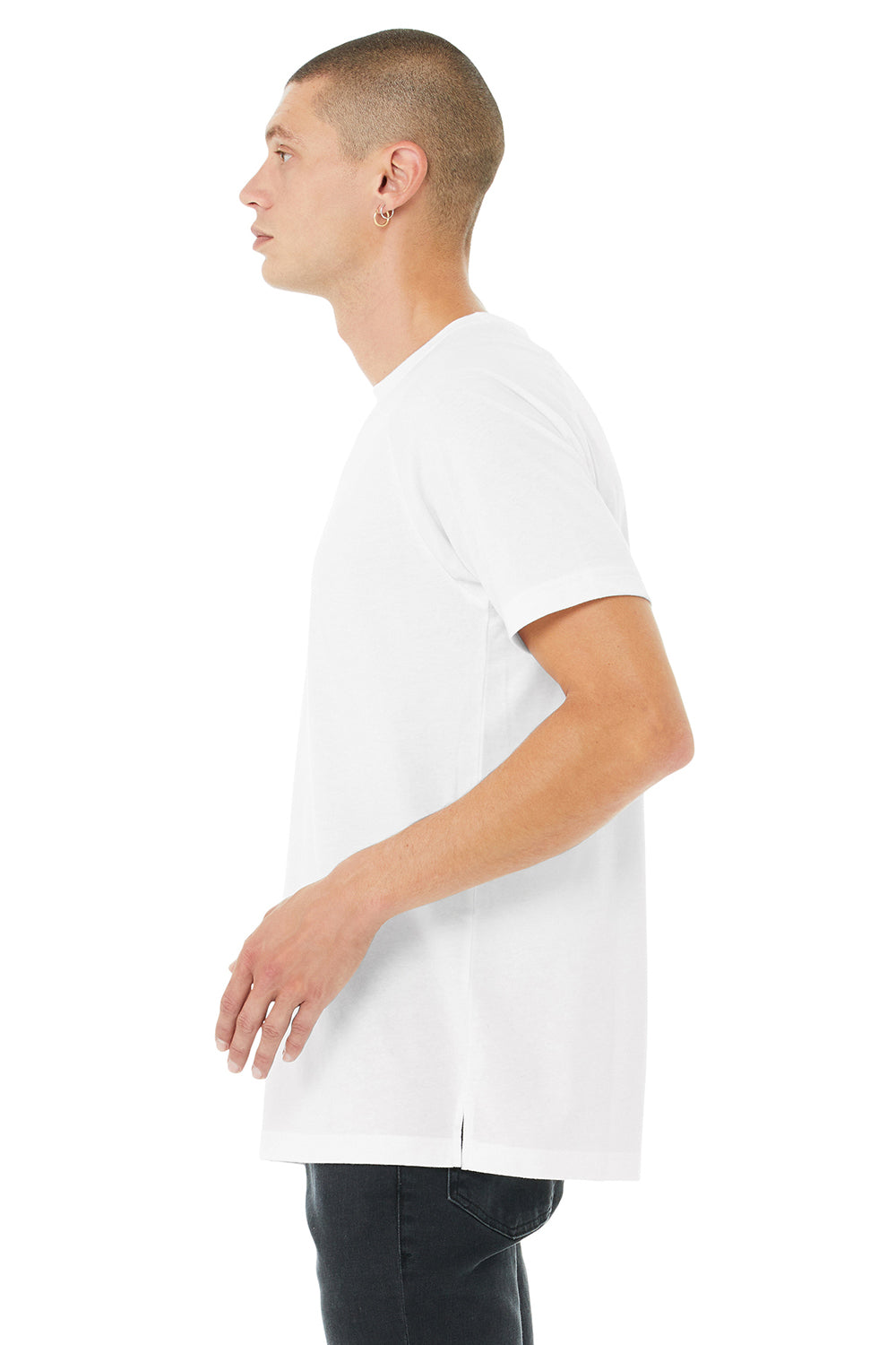 Bella + Canvas 3201 Mens CVC Raglan Short Sleeve Crewneck T-Shirt Solid White Model Side