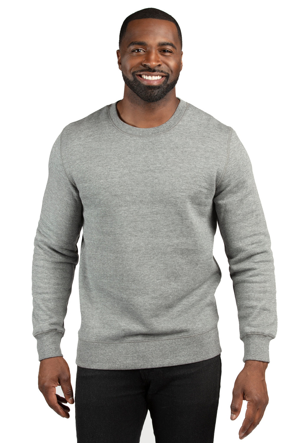 Threadfast Apparel 320C Mens Ultimate Fleece Crewneck Sweatshirt Heather Grey Model Front