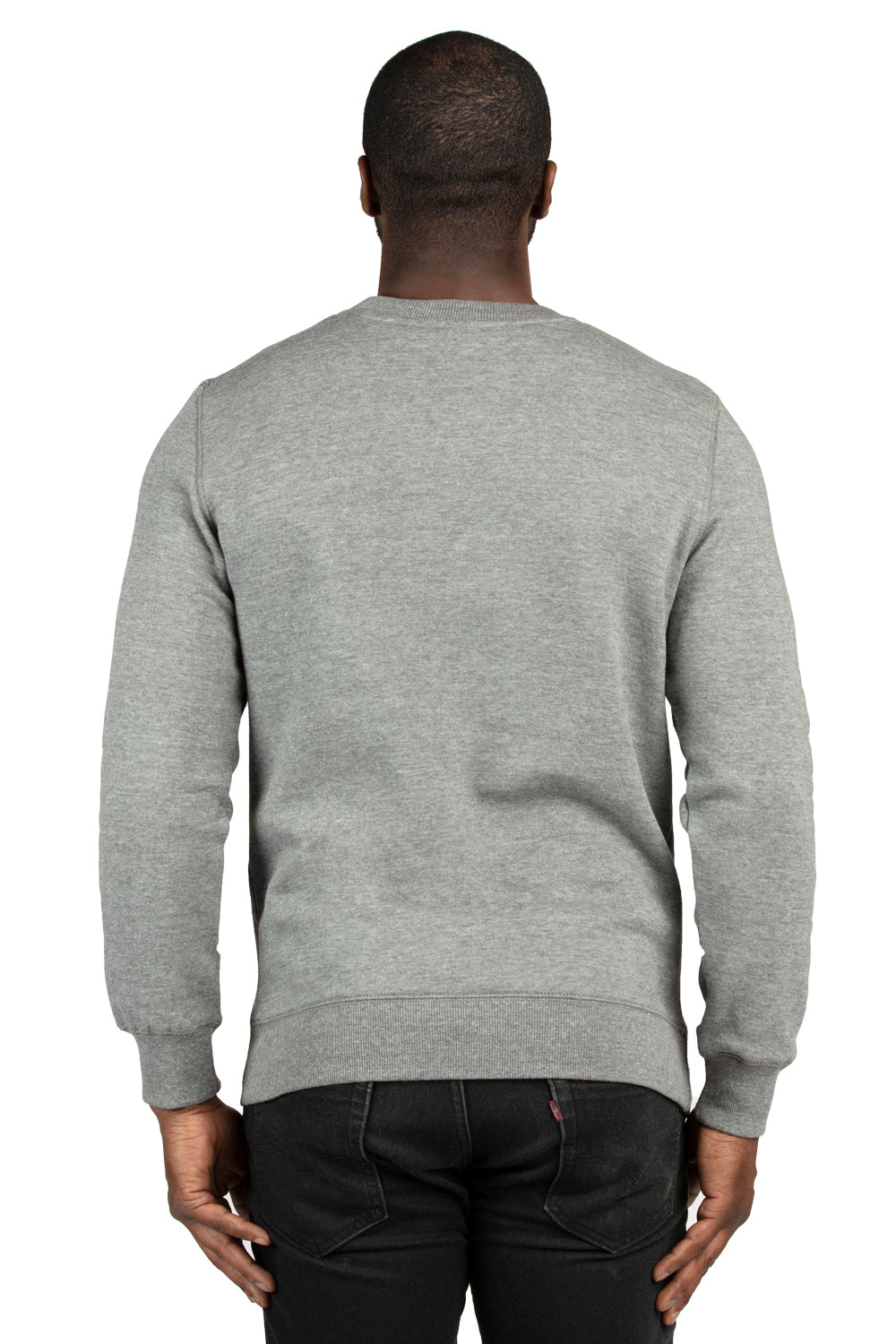 Threadfast Apparel 320C Mens Ultimate Fleece Crewneck Sweatshirt Heather Grey Model Back