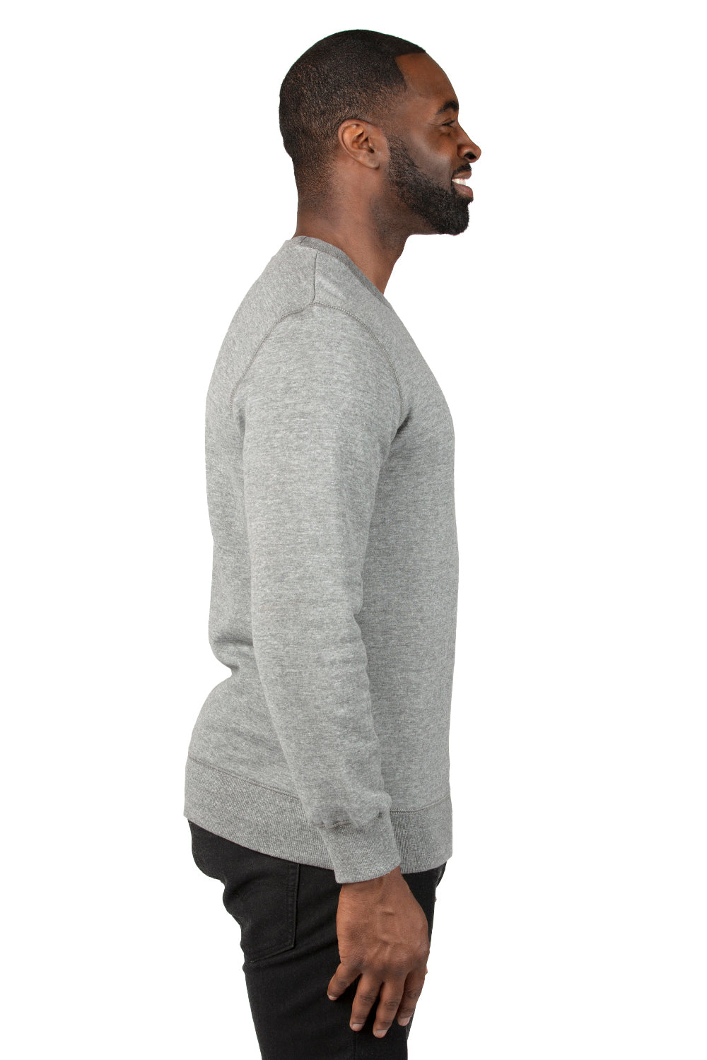 Threadfast Apparel 320C Mens Ultimate Fleece Crewneck Sweatshirt Heather Grey Model Side