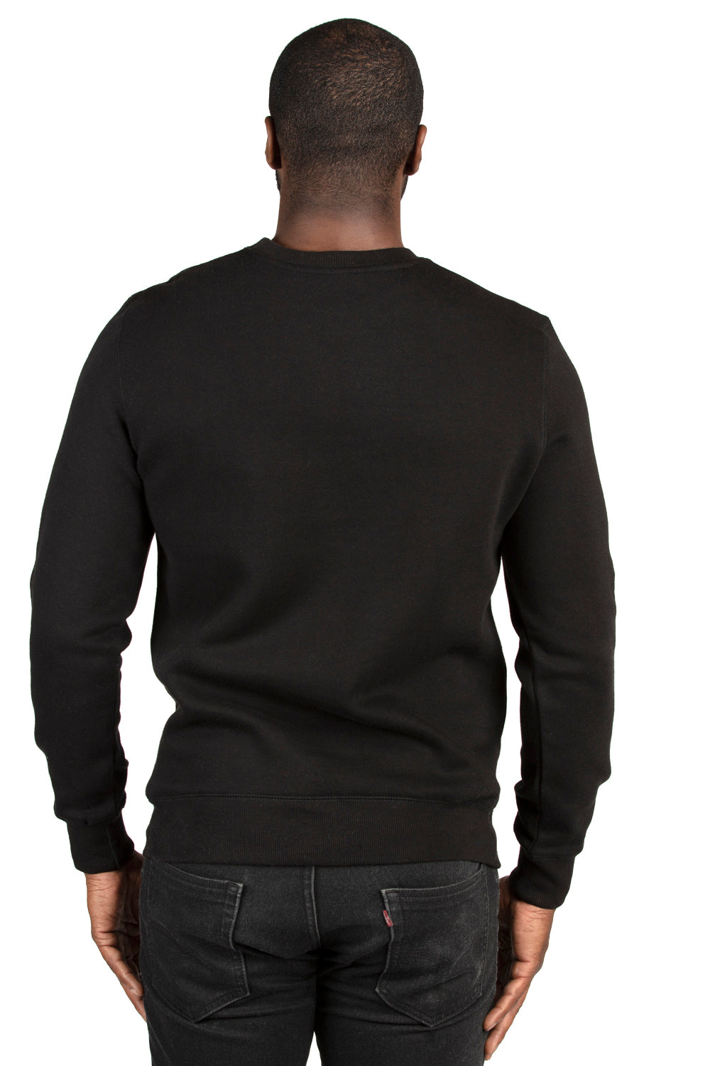 Threadfast Apparel 320C Mens Ultimate Fleece Crewneck Sweatshirt Black Model Back