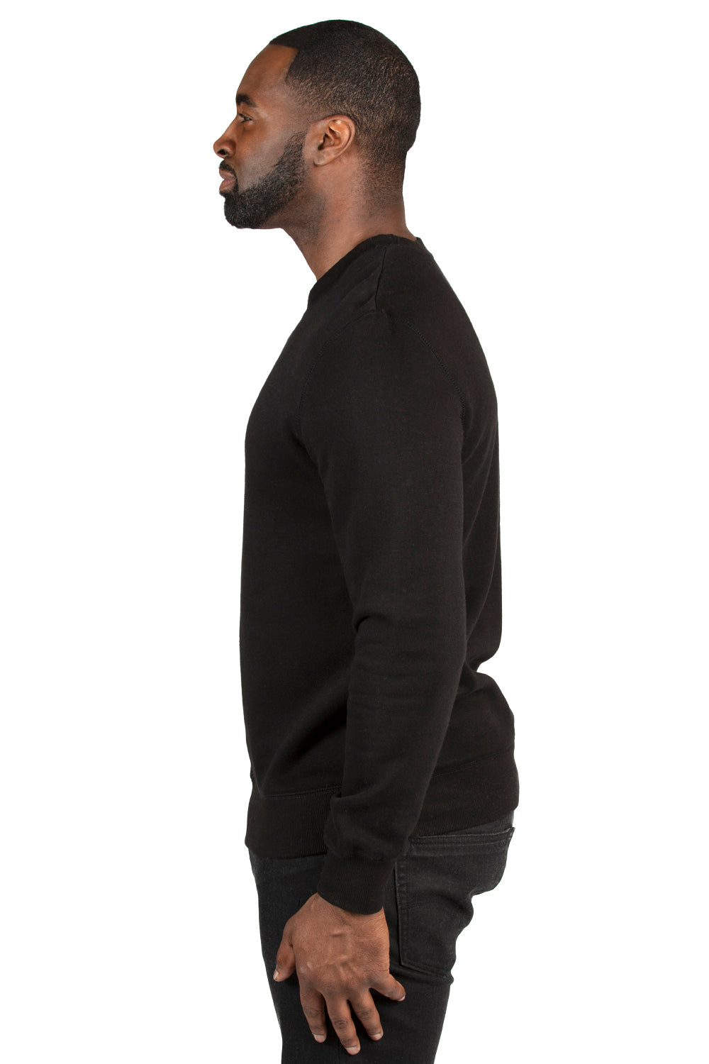 Threadfast Apparel 320C Mens Ultimate Fleece Crewneck Sweatshirt Black Model Side