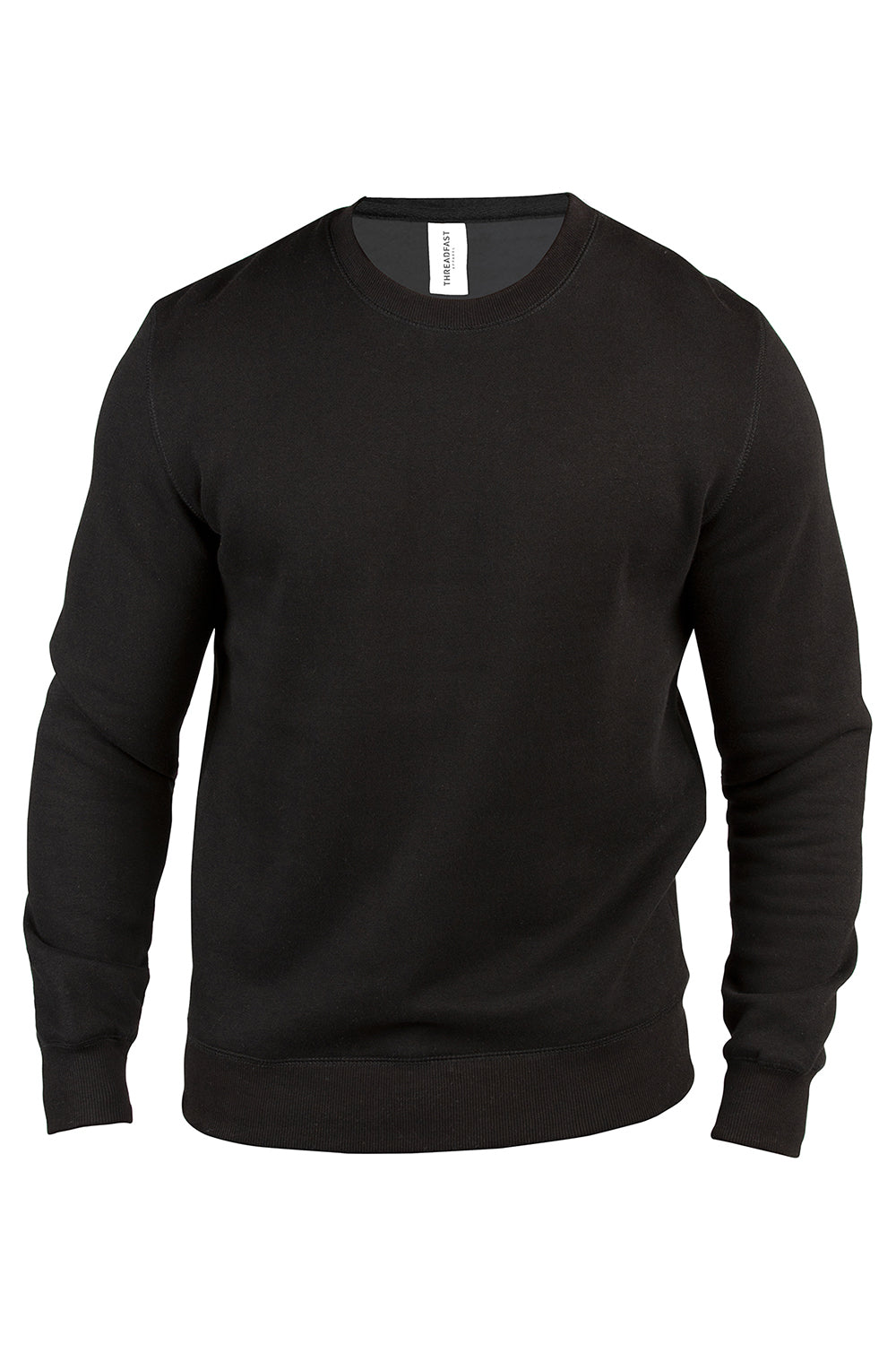 Threadfast Apparel 320C Mens Ultimate Fleece Crewneck Sweatshirt Black Flat Front