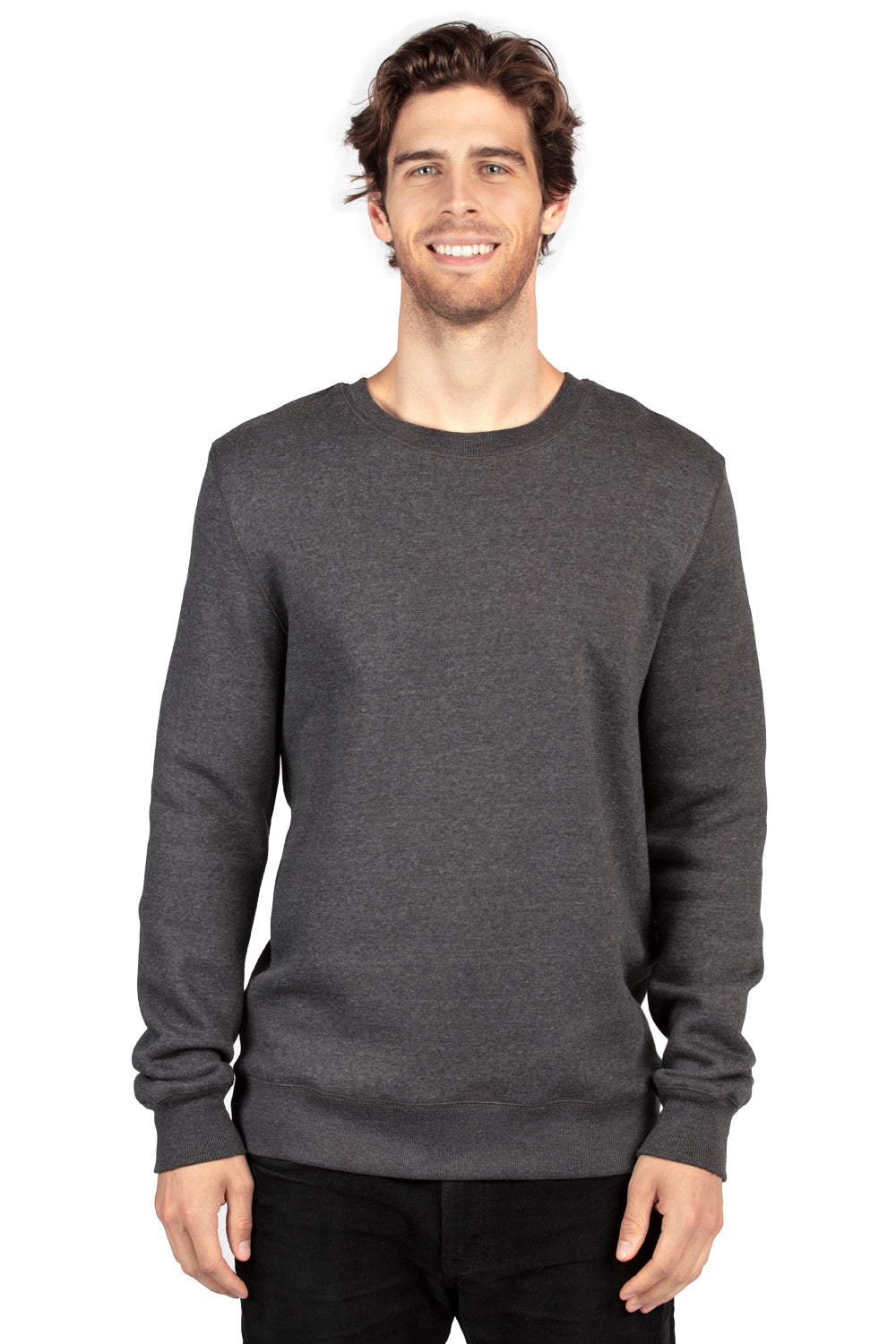 Threadfast Apparel 320C Mens Ultimate Fleece Crewneck Sweatshirt Heather Charcoal Grey Model Front