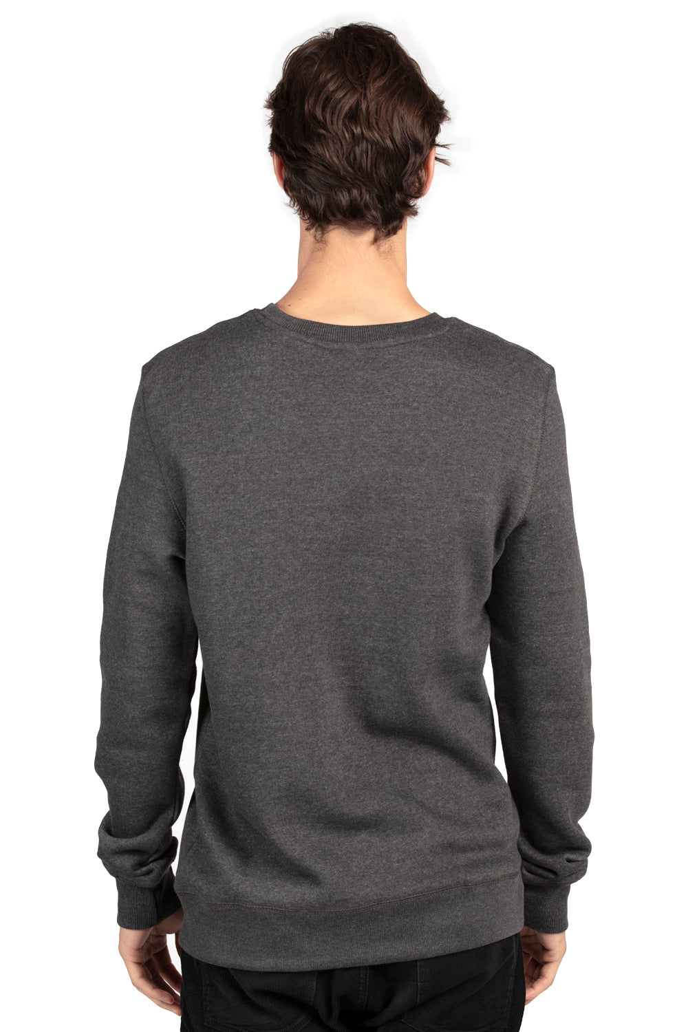 Threadfast Apparel 320C Mens Ultimate Fleece Crewneck Sweatshirt Heather Charcoal Grey Model Back