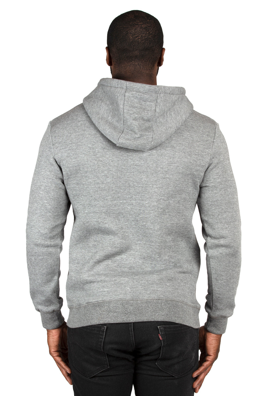 Threadfast Apparel 320H Mens Ultimate Fleece Hooded Sweatshirt Hoodie w/ Pockets Heather Grey Model Back