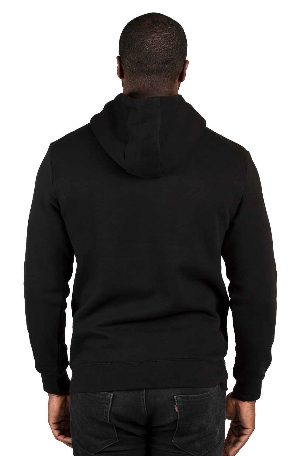 Threadfast Apparel 320H Mens Ultimate Fleece Hooded Sweatshirt Hoodie w/ Pockets Black Model Back