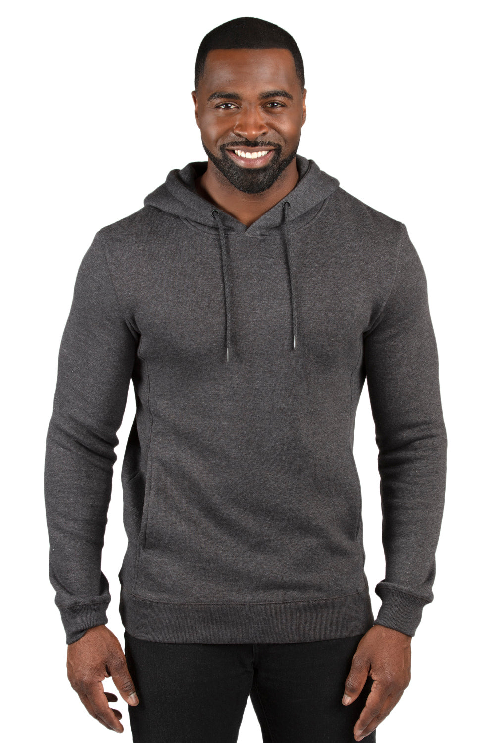 Threadfast Apparel 320H Mens Ultimate Fleece Hooded Sweatshirt Hoodie w/ Pockets Heather Charcoal Grey Model Front