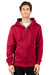 Threadfast Apparel 320Z Mens Ultimate Fleece Full Zip Hooded Sweatshirt Hoodie w/ Pockets Burgundy Model Front