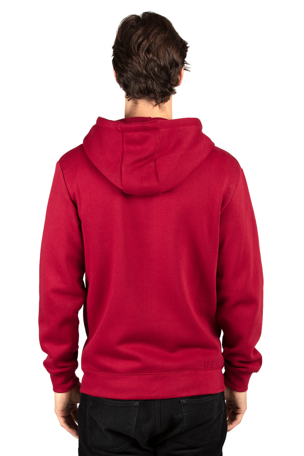 Threadfast Apparel 320Z Mens Ultimate Fleece Full Zip Hooded Sweatshirt Hoodie w/ Pockets Burgundy Model Back
