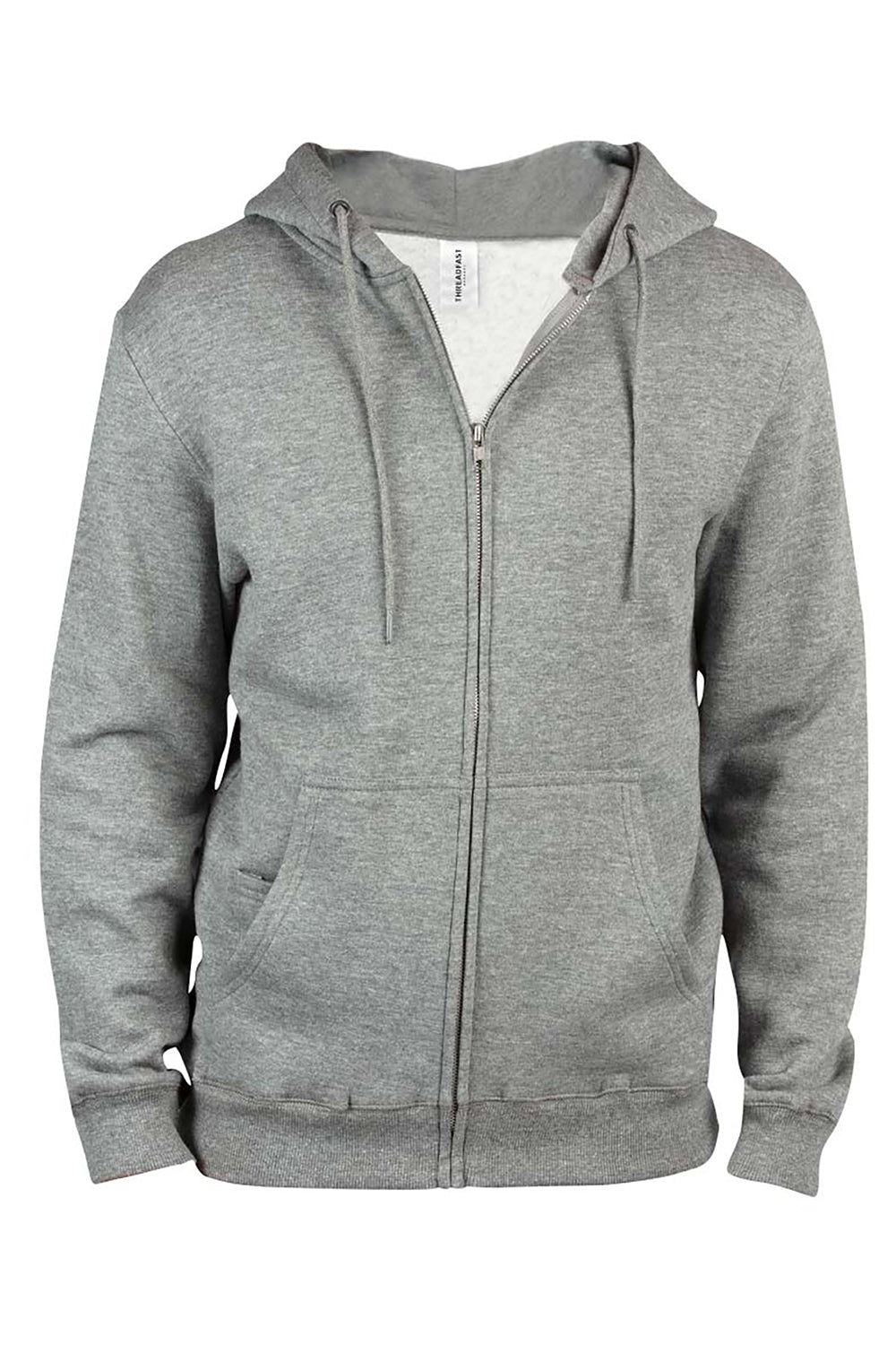 Threadfast Apparel 320Z Mens Ultimate Fleece Full Zip Hooded Sweatshirt Hoodie w/ Pockets Heather Grey Flat Front