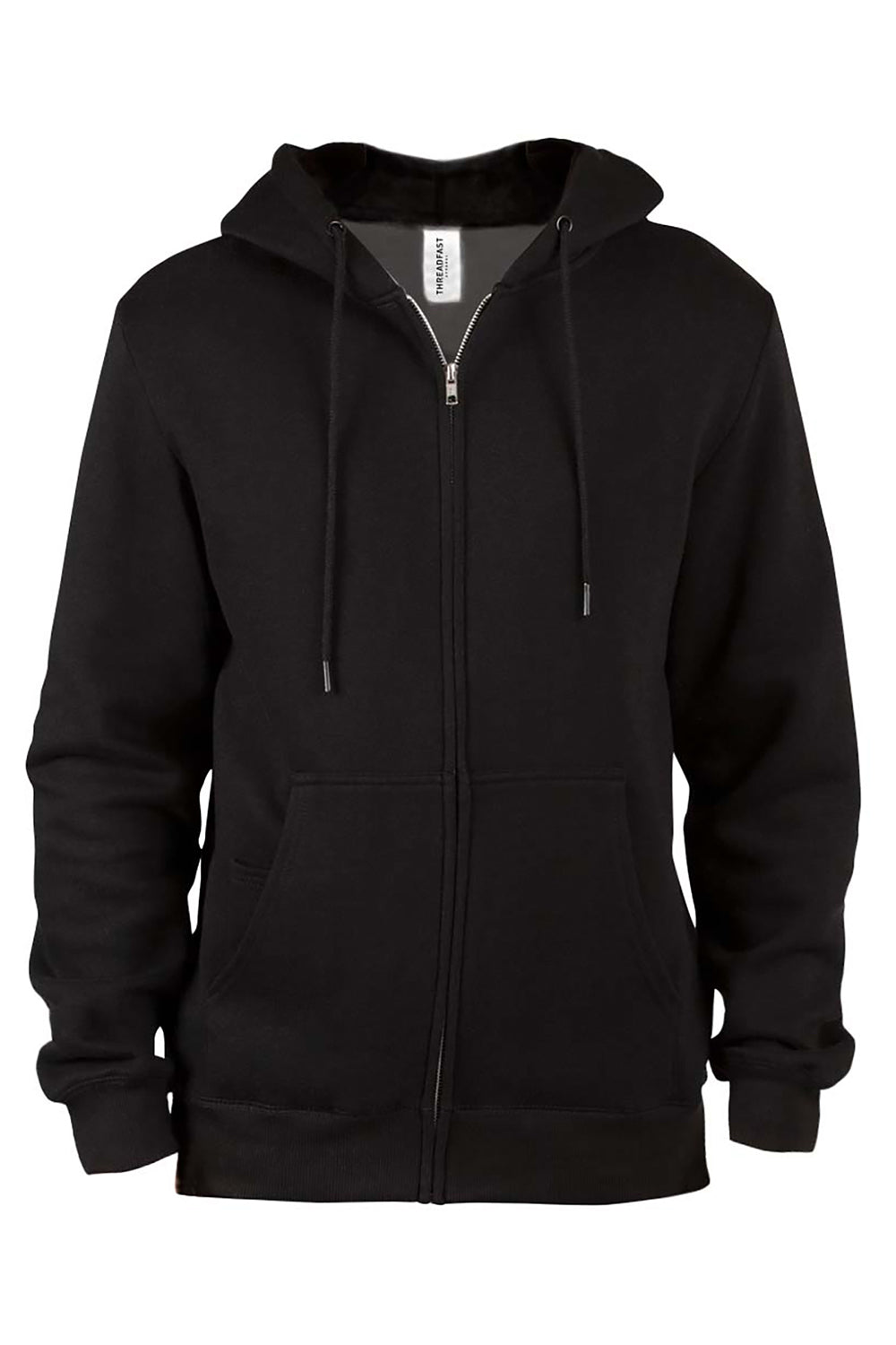 Threadfast Apparel 320Z Mens Ultimate Fleece Full Zip Hooded Sweatshirt Hoodie w/ Pockets Black Flat Front