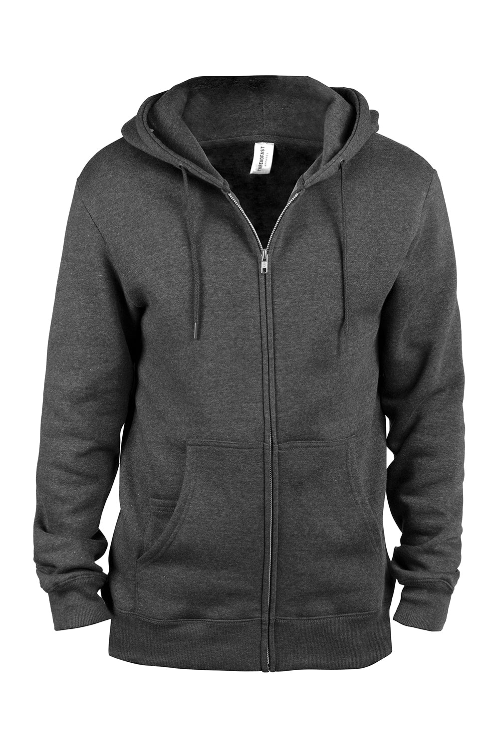Threadfast Apparel 320Z Mens Ultimate Fleece Full Zip Hooded Sweatshirt Hoodie w/ Pockets Heather Charcoal Grey Flat Front