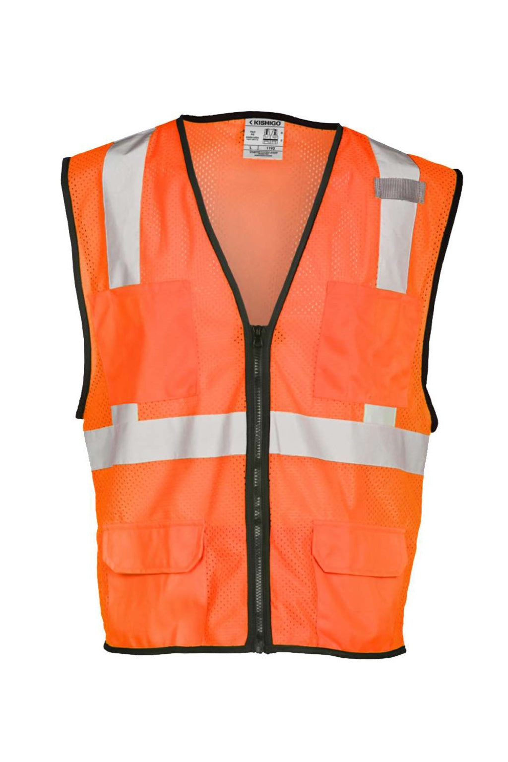 Kishigo 1191-1192 Unisex Economy Mesh 6 Pocket Vest Orange Flat Front