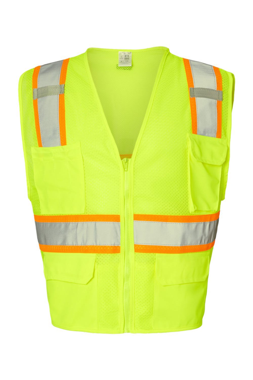Kishigo 1195-1196 Unisex Ultra Cool Multi Pocket Vest Lime Green Flat Front