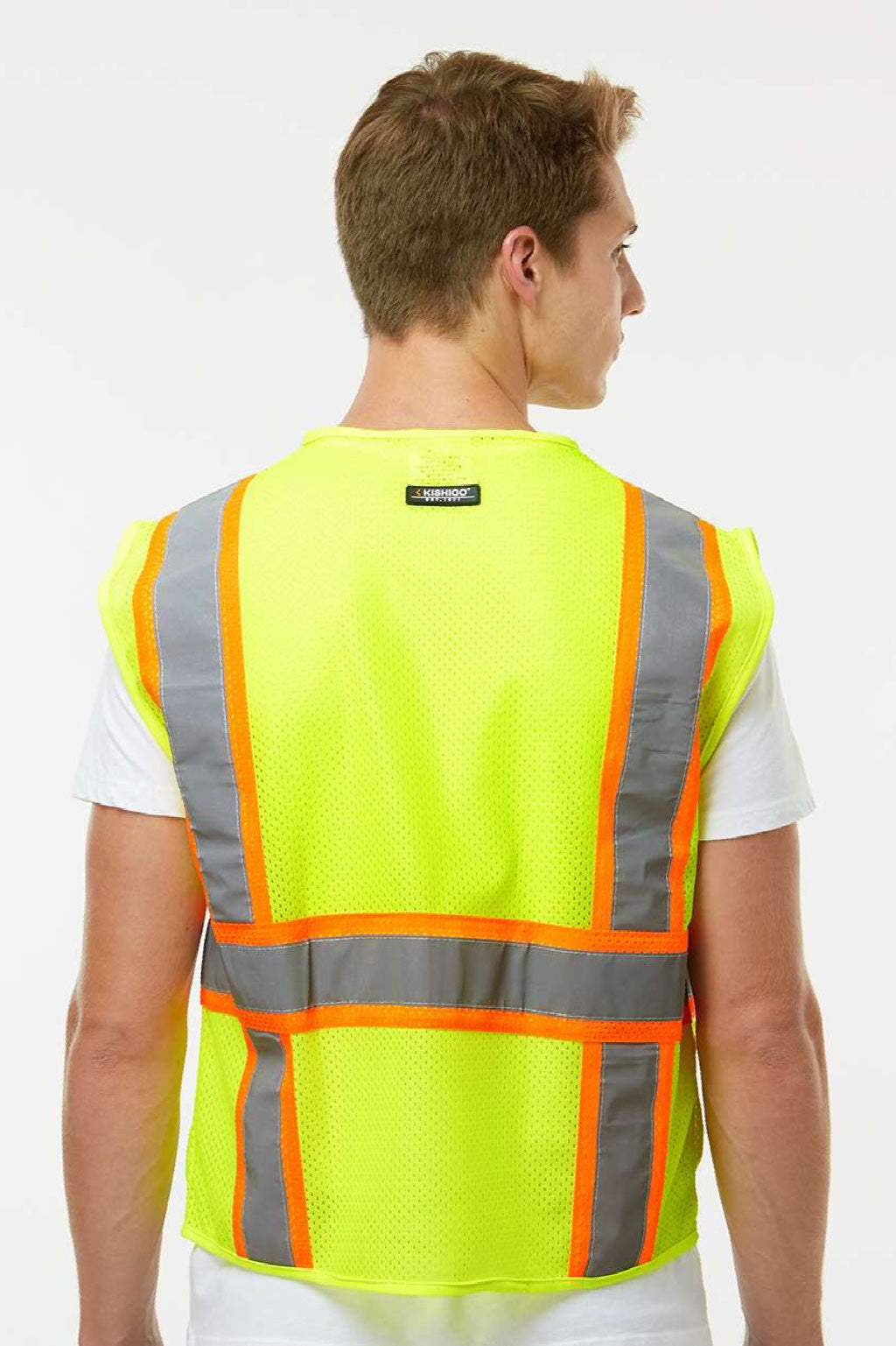 Kishigo 1195-1196 Unisex Ultra Cool Multi Pocket Vest Lime Green Model Back