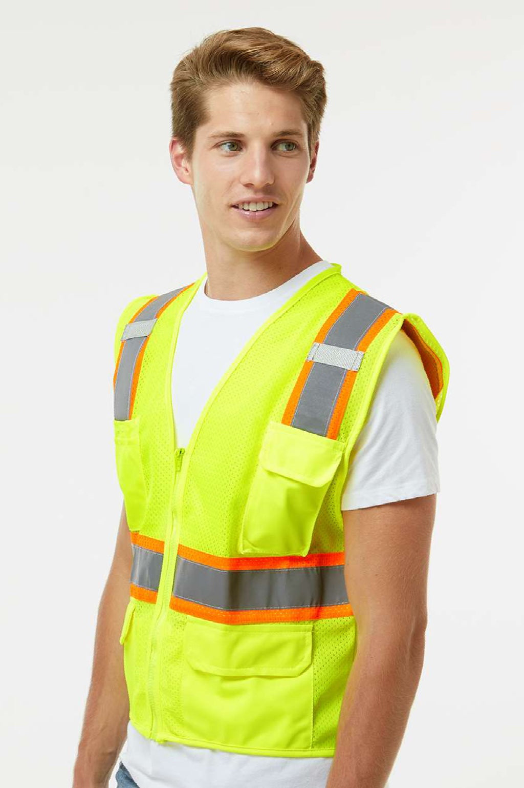 Kishigo 1195-1196 Unisex Ultra Cool Multi Pocket Vest Lime Green Model Side