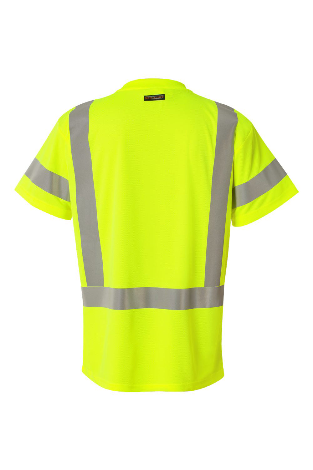 Kishigo 9118-9119 Mens Class 3 Moisture Wicking Short Sleeve Crewneck T-Shirt w/ Pocket Lime Green Flat Back