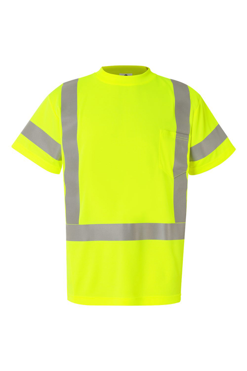 Kishigo 9118-9119 Mens Class 3 Moisture Wicking Short Sleeve Crewneck T-Shirt w/ Pocket Lime Green Flat Front