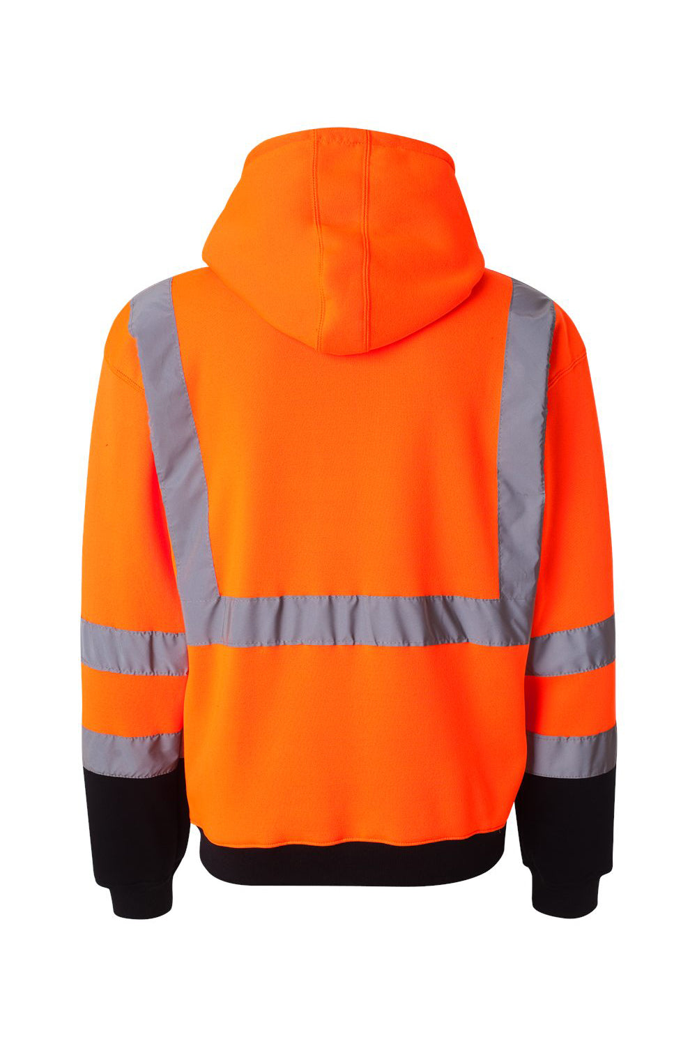 Kishigo JS102-103 Mens Hi-Vis Full Zip Hooded Sweatshirt Hoodie w/ Pockets Orange Flat Back