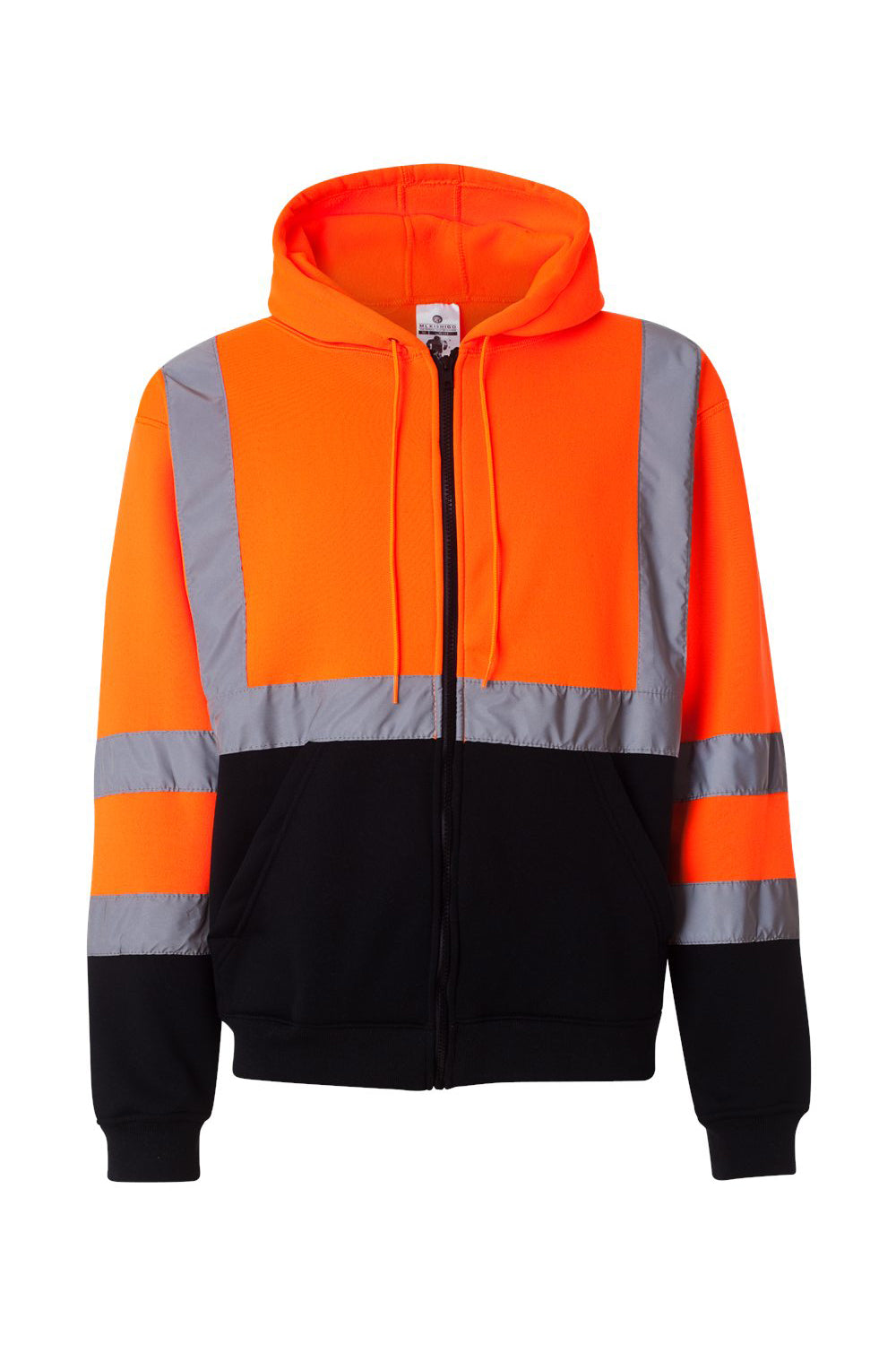 Kishigo JS102-103 Mens Hi-Vis Full Zip Hooded Sweatshirt Hoodie w/ Pockets Orange Flat Front