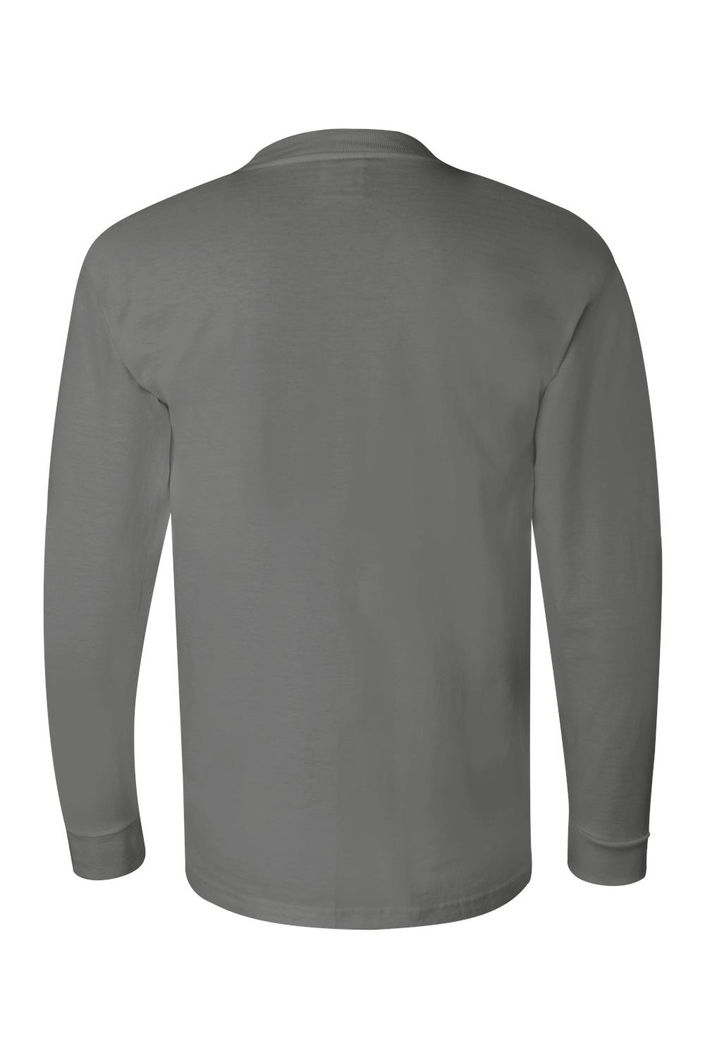 Bayside BA6100 Mens USA Made Long Sleeve Crewneck T-Shirt Charcoal Grey Flat Back