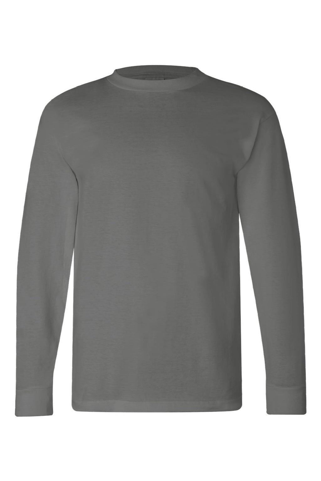 Bayside 6100 Mens USA Made Long Sleeve Crewneck T-Shirt Charcoal Grey Flat Front