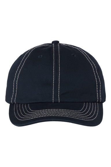 Valucap Hats VC300A Mens Adult Bio-Washed Classic Adjustable Dad Hat Navy Blue/Stone Stitch Flat Front