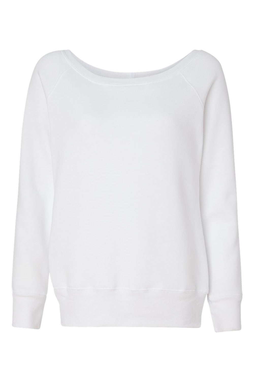 Bella + Canvas 7501 Womens Sponge Fleece Wide Neck Sweatshirt Solid White Flat Front