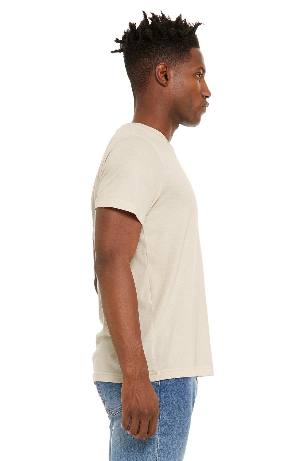 Bella + Canvas BC3301/3301C/3301 Mens Jersey Short Sleeve Crewneck T-Shirt Heather Dust Model Side