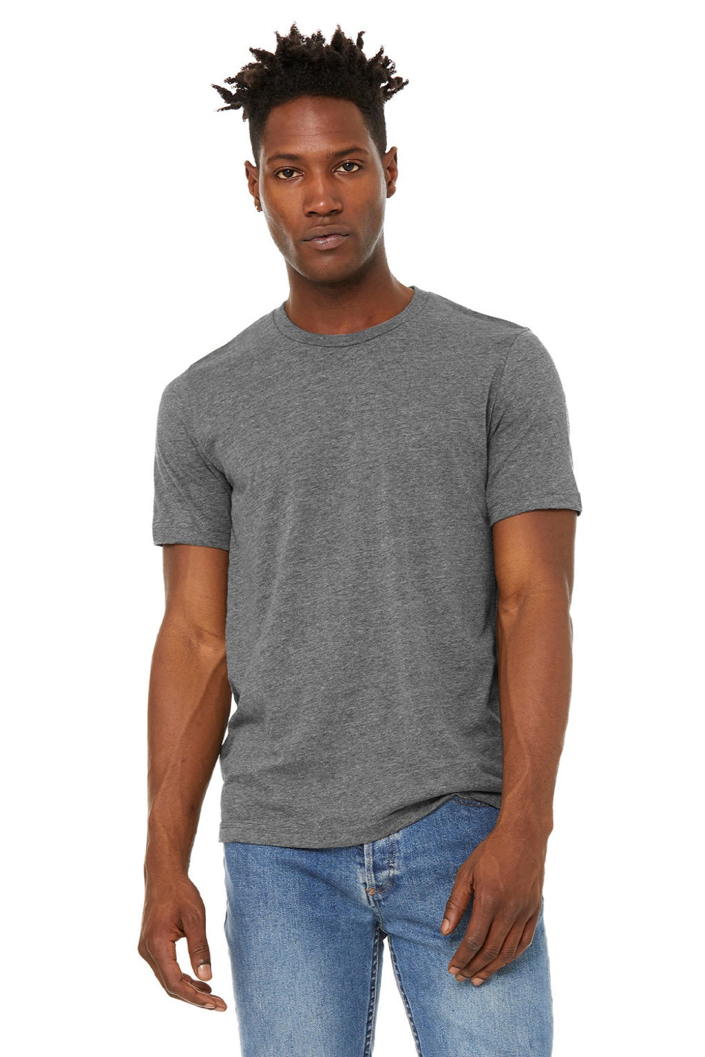 Bella + Canvas BC3301/3301 Mens Jersey Short Sleeve Crewneck T-Shirt Heather Deep Grey Model Front