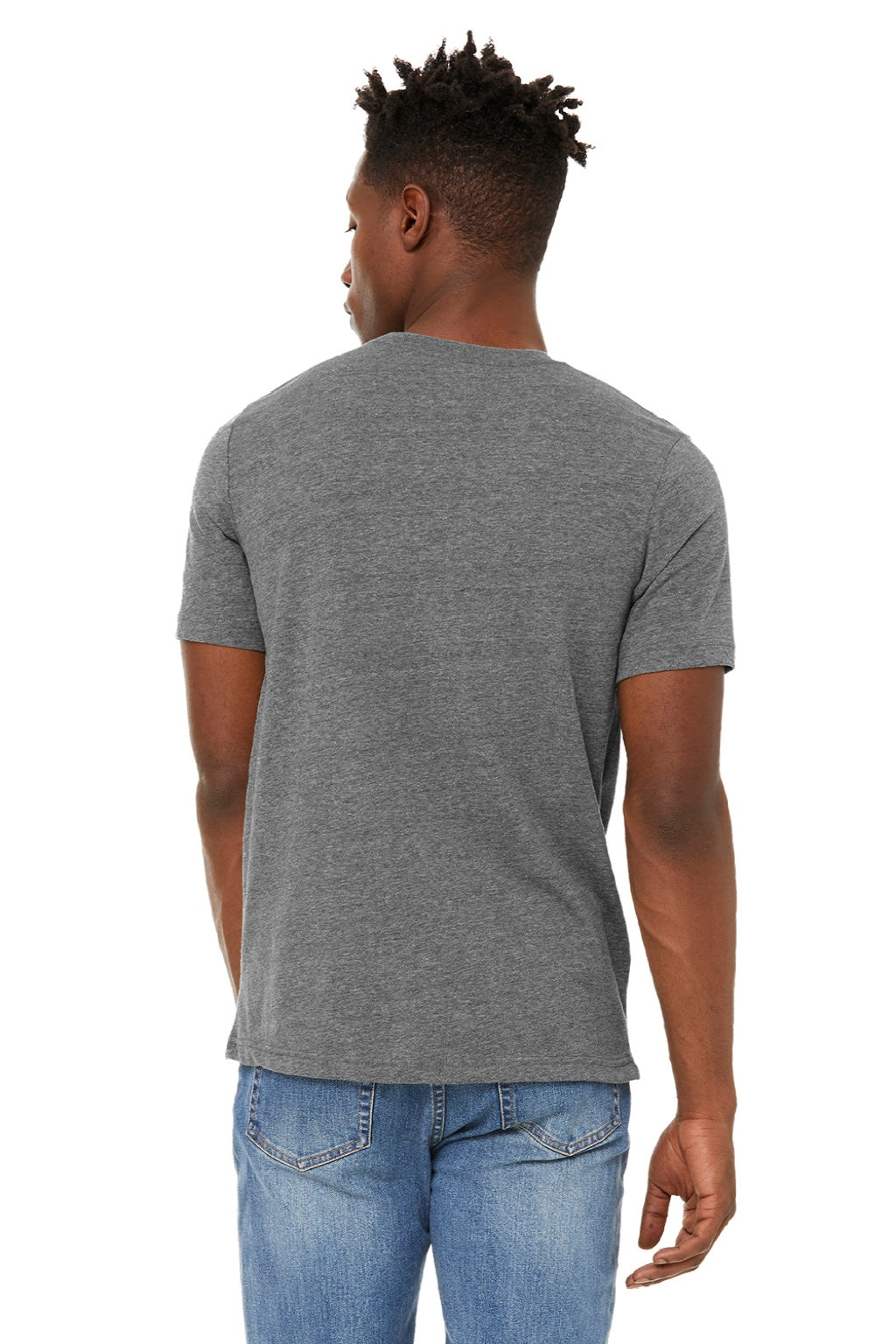 Bella + Canvas BC3301/3301 Mens Jersey Short Sleeve Crewneck T-Shirt Heather Deep Grey Model Back