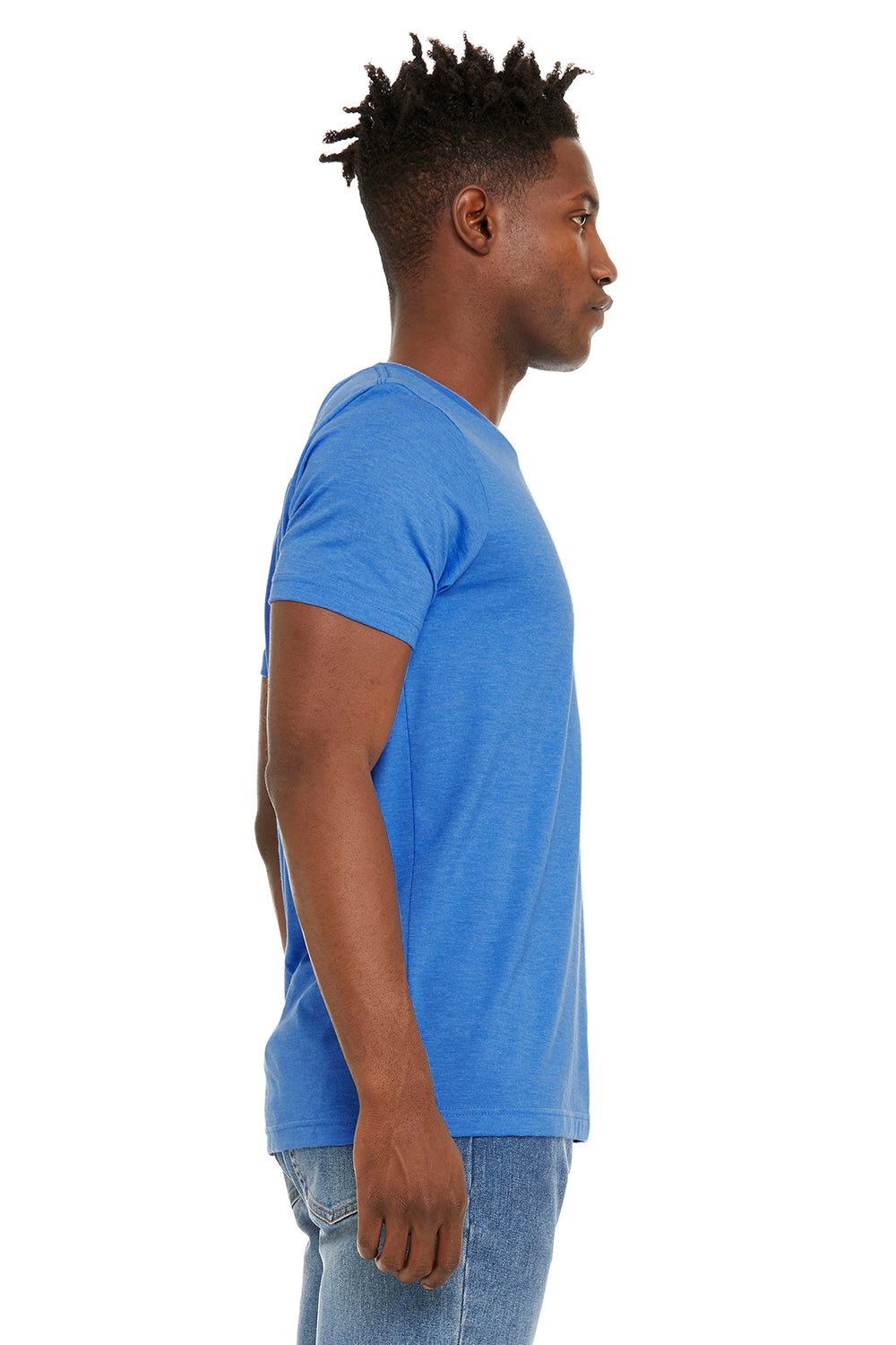 Bella + Canvas BC3301/3301C/3301 Mens Jersey Short Sleeve Crewneck T-Shirt Heather Columbia Blue Model Side