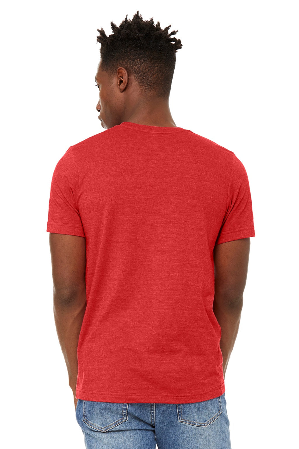 Bella + Canvas BC3301/3301 Mens Jersey Short Sleeve Crewneck T-Shirt Heather Red Model Back
